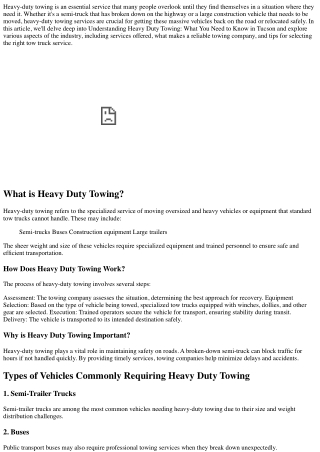 heavy duty towing is an essential service that