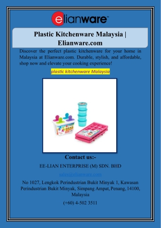 Plastic Kitchenware Malaysia | Elianware.com
