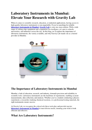 laboratory instruments in mumbai elevate your
