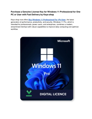 Purchase a Genuine License Key for Windows 11 Professional for One PC or User with Fast Delivery by Keys-shop