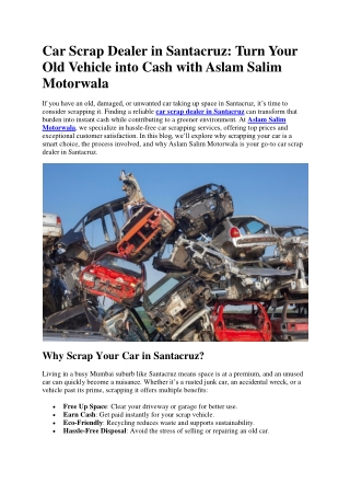 Car Scrap Dealer in Santacruz