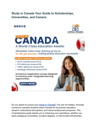 Study in Canada Your Guide to Scholarships,universities,and careers