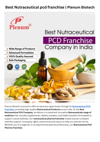 best nutraceutical pcd franchise plenum biotech