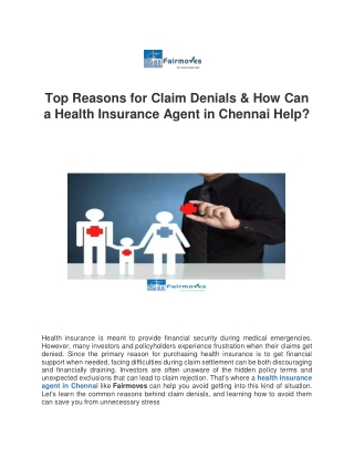 Top Reasons for Claim Denials & How Can a Health Insurance Agent in Chennai Help