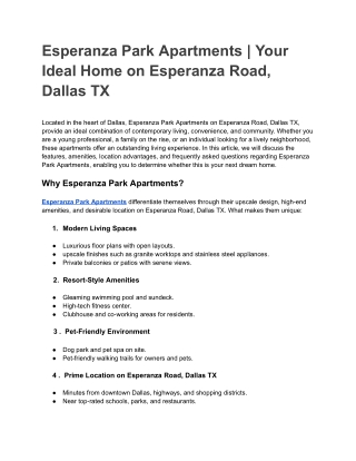 Esperanza Park Apartments _ Your Ideal Home on Esperanza Road, Dallas TX