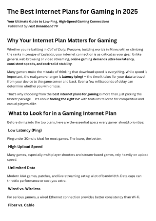 The Best Internet Plans for Gaming in 2025