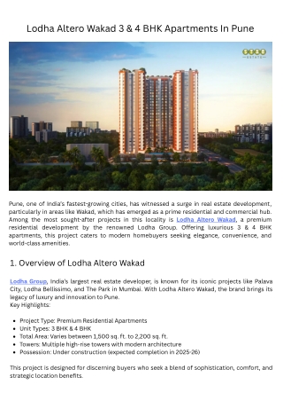 Lodha Altero Wakad - 3/4 BHK Apartments for Sale