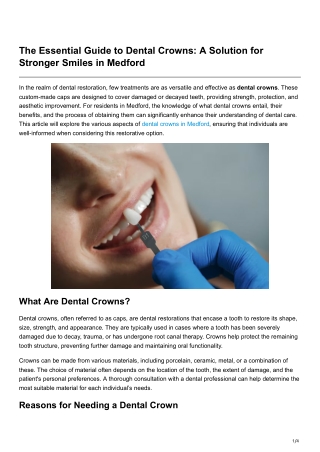 The Essential Guide to Dental Crowns A Solution for Stronger Smiles in Medford