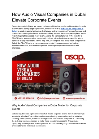 How Audio Visual Companies in Dubai Transform Corporate Events