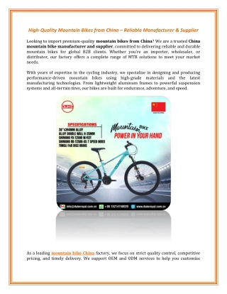 High-Quality Mountain Bikes from China – Reliable Manufacturer & Supplier