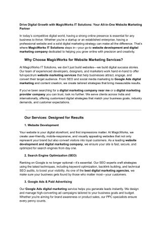 Drive Growth with MagicWorks IT Solutions – Your Trusted Digital Marketing & Website Partner