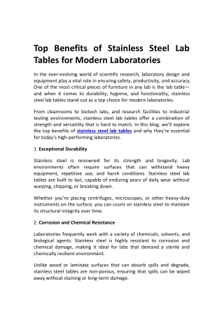 Top Benefits of Stainless Steel Lab Tables for Modern Laboratories