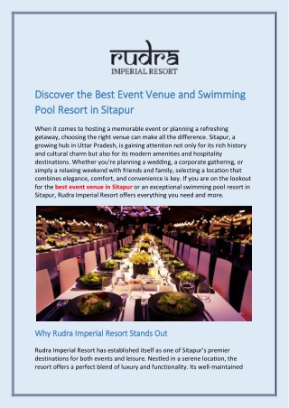Discover the Best Event Venue and Swimming Pool Resort in Sitapur