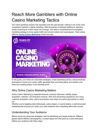 Reach More Gamblers with Online Casino Marketing Tactics