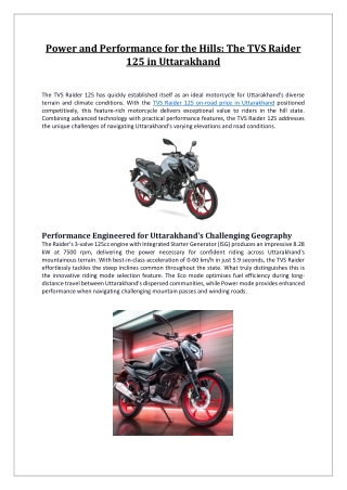 Power and Performance for the Hills: The TVS Raider 125 in Uttarakhand