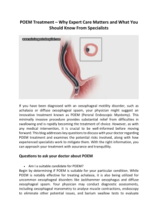 POEM Treatment – Why Expert Care Matters And What You Should Know From Specialists