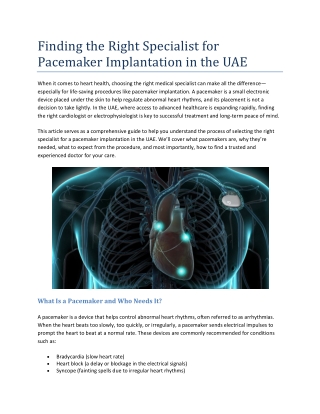 Finding the Right Specialist for Pacemaker Implantation in the UAE