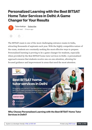 Best BITSAT Home Tutor Services in Delhi: Your Key to Success