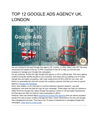 TOP 12 GOOGLE ADS AGENCY UK, LONDON