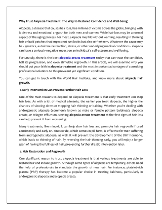 Why Trust Alopecia Treatment The Way to Restored Confidence and Well-being