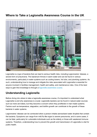 Where to Take a Legionella Awareness Course in the UK