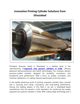 Innovative Printing Cylinder Solutions from Ghaziabad