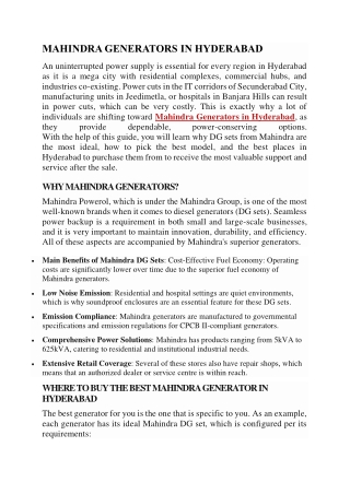 Mahindra Generators in Hyderabad