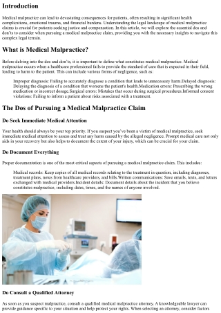 Legal Dos and Don'ts for Pursuing a Medical Malpractice Claim