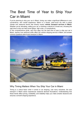 The Best Time of Year to Ship Your Car in Miami