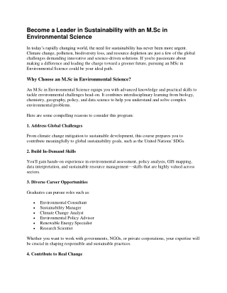 Become a Leader in Sustainability with an MSc in Environmental Science