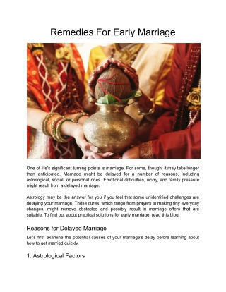remedies for early marriage