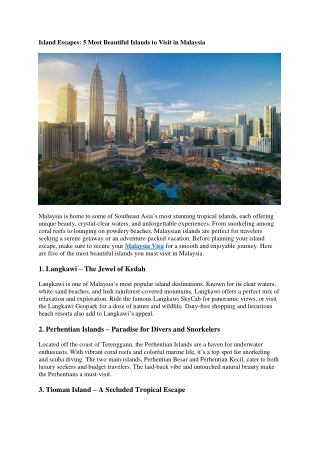 Most Beautiful Islands to Visit in Malaysia