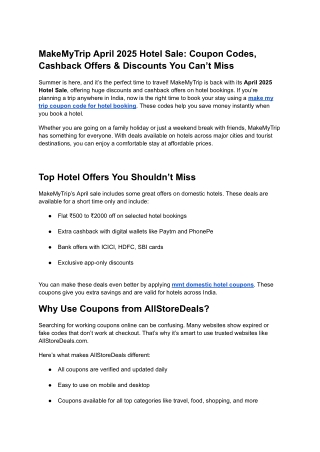 MakeMyTrip April 2025 Hotel Sale Coupon Codes, Cashback Offers & Discounts You Can’t Miss