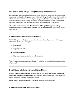 who should avoid artvigil 150mg warnings