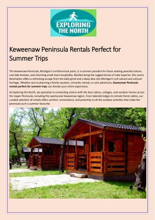 Keweenaw Peninsula Rentals Perfect for Summer Trips