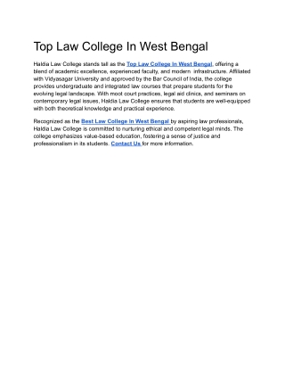 Top Law College In West Bengal