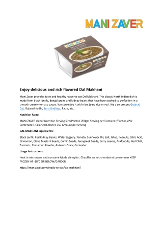 Enjoy delicious and rich flavored Dal Makhani