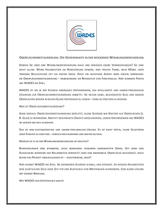 OBERFLÄCHENRESTAURIERUNG DIE GEHEIMWAFFE IN DER MODERNEN WOHNUNGSRENOVIERUNG