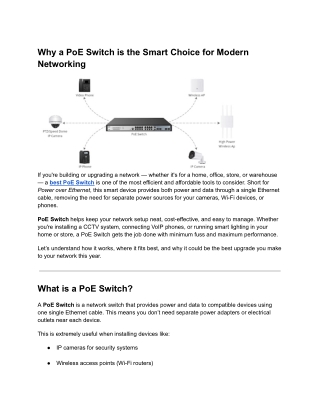 Why a PoE Switch is the Smart Choice for Modern Networking