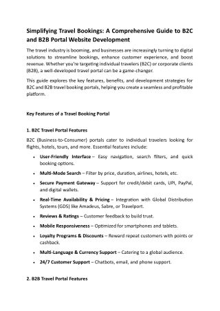 Simplifying Travel Bookings A Comprehensive Guide to B2C and B2B Portal Website Development