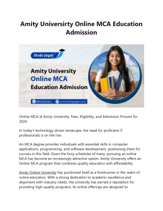 Amity Universirty Online MCA Education Admission