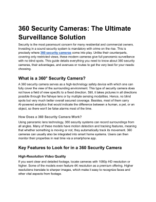 360 Security Cameras- The Ultimate Surveillance Solution