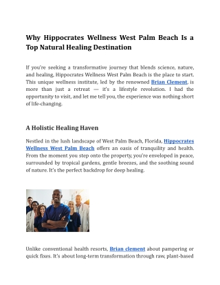 Why Hippocrates Wellness West Palm Beach Is a Top Natural Healing Destination
