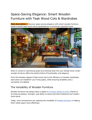 Space-Saving Elegance - Smart Wooden Furniture with Teak Wood Cots & Wardrobes