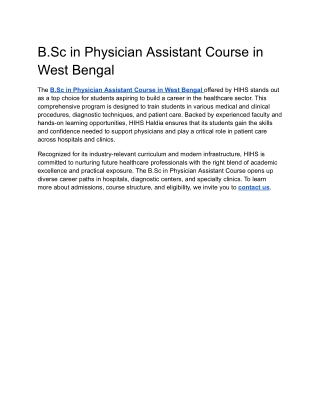 b sc in physician assistant course in west bengal