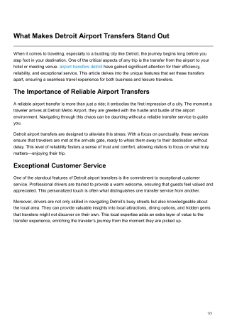 What Makes Detroit Airport Transfers Stand Out