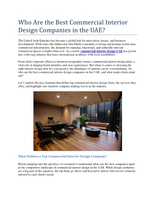 Who Are the Best Commercial Interior Design Companies in the UAE