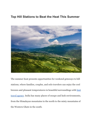 Top Hill Stations to Beat the Heat This Summer