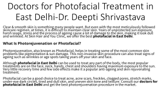 Doctors for Photofacial Treatment in East Delhi-Dr. Deepti Shrivastava