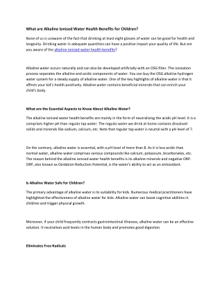 What are Alkaline Ionised Water Health Benefits for Children
